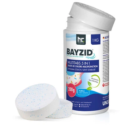 HÖFER CHEMIE GMBH 5in1 Multitabs Chlor 1kg von BAYZID Chlortabletten 200g Langsamlöslich Flockung