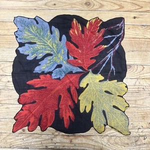 Vtg Autumn Leaf Handkerchief Hanky Pocket Scarf Oak Scalloped Edges - Picture 1 of 3
