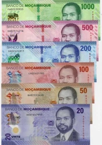 Mosambik 6er Set Noten (20, 50, 100, 200, 500 & 1000 Meticais), 2024 UNC - Bild 1 von 2