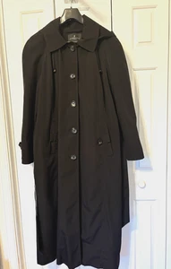 London Fog Women's Hooded Trench Coat Maxi Belted Removable Liner Black 16 - Picture 1 of 9