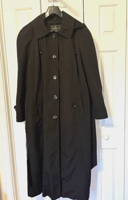 London Fog Women's Hooded Trench Coat Maxi Belted Removable Liner Black 16 - Image 1 of 4