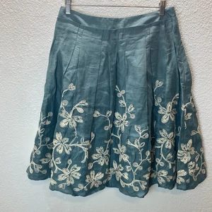 Talbots Women’s Size 6 Skirt Floral Embroidered Linen Teal Lined Pleated Cottage - Picture 1 of 7