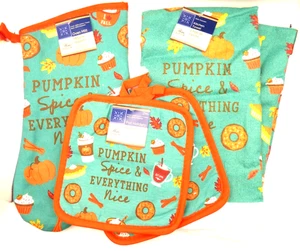 Otoño Acción de Gracias Calabaza Especias Cocina Horno Guante, Toallas, Soporte para Olla ~ Juego de 5 - Imagen 1 de 4