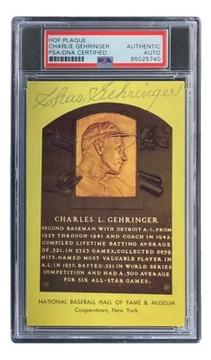 Charlie Gehringer Signed 4x6 Detroit Tigers HOF Plaque Card PSA/DNA 85025740 - Image 1 of 4