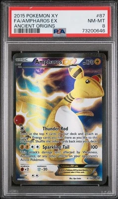 PSA 8 Ampharos EX 87/98 XY Ancient Origins 2015 Pokemon Card Full Art Holo Foil - Image 1 of 2