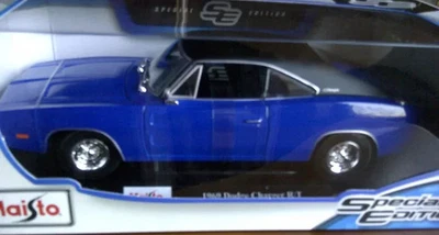 Dodge Charger R/T 1969 azul negro techo y rayas nuevo en caja Foto 1 de 2