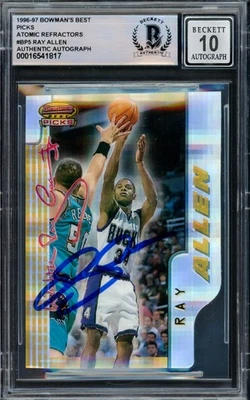 Ray Allen Auto 1996 Bowman's Best Atomic Refractors RC BP5 Bucks Sig 10 Beckett Foto 1 de 2
