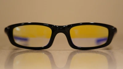 De colección Oakley Cuatro Brillo Negro Alta Intensidad Azul Amarillo Lentes HOJA Cortes Foto 1 de 4