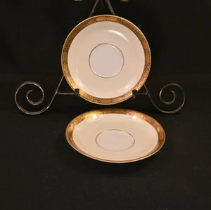 Noritake 2 Regular Saucers 5 5/8" Japan 1948-1953 Goldkin Floral Gold Black 4985 - Picture 1 of 13