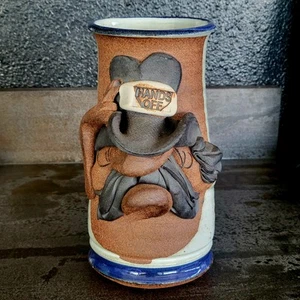 MMS 1980 Mahon Made Stoneware 8.25" Cowboy Sheriff Ugly Face Studio Pottery Mug - Picture 1 of 11