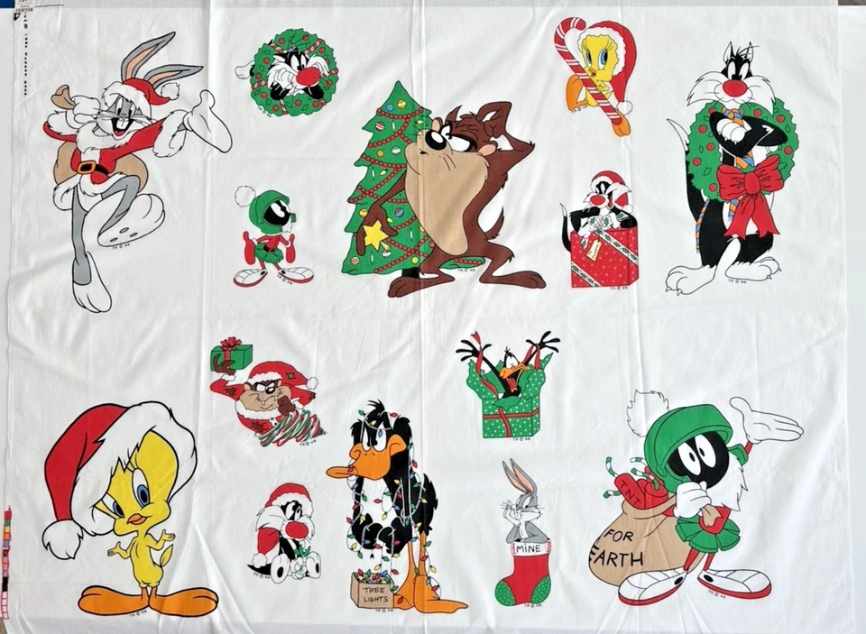 Panel de tela vintage Looney Tunes Navidad vacaciones cortar y coser Foto 1 de 4