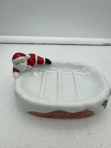 Vintage Ceramic Soap Dish with Santa Claus Figure Christmas Bathroom Decor  - Picture 1 of 6