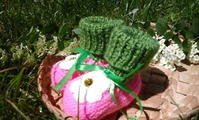 Zapatos de bebé de ganchillo de punto hechos a mano 6-12 m Kitty Foto 1 de 2