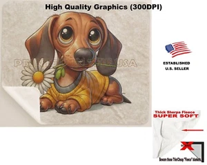 Manta polar DigiPups Dachshund raza perro margarita flor dibujos animados sherpa - Imagen 1 de 6