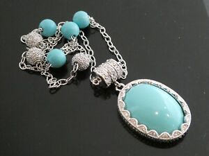 Joseph Esposito 925 Sterling Silver Faux Turquoise CZ Magnetic Necklace 18"
