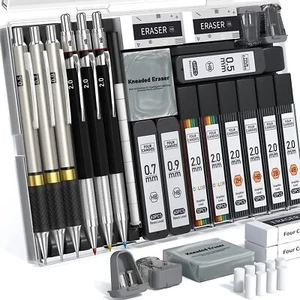 25 PCS Art Mechanical Pencils Set Metal Artist Drafting Pencil 0.2,0.5,0.7,0.9 - Picture 1 of 9