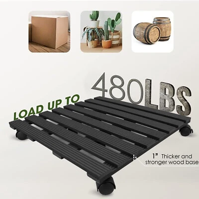 20inch Square Wood Roller Planter Caddy Fruitwood Slatted Wheel Plant Pot Caddy - Image 1 of 4