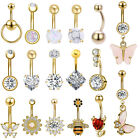 1Pc 14G Gold Plated Stainless Steel Belly Ring for Women Heart CZ Navel Piercing