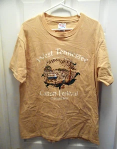 Vintage 90s West Tennessee Tourist Shirt Single Stitch Tan Cotton Festival LRG - Picture 1 of 7