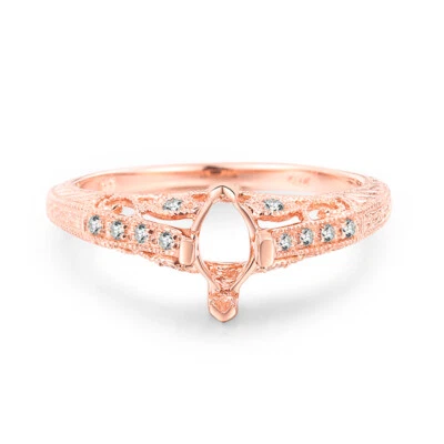10K Rose Gold Full Cut Diamond Ladys Ring Marquise 7x4mm Semi Mount Fine Jewelry - Image 1 of 4