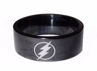 DC Comics THE FLASH Lightening Bolt Logo Black Stainless Steel BAND RING - Изображение 1 из 2