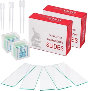 Microscope Slides and Cover Slips with Plastic Droppers | 100Pcs Pre-Cleaned Mic - Picture 1 of 12