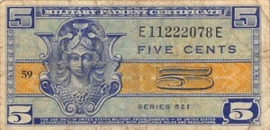 USA / MPC  5  Cents  1952  Series  521  Plate # 59  Circulated Banknote M7 - Picture 1 of 2