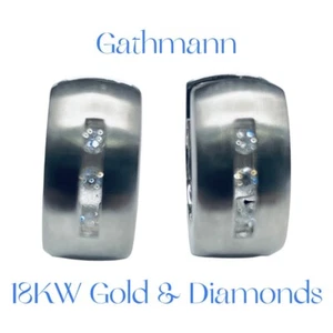 Gathmann 18K White Gold Hoop Diamond Earrings - Picture 1 of 8