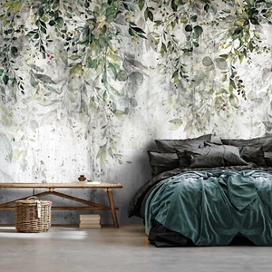 Fototapete Blätter grün Pflanzen Beton Schlafzimmer VLIES TAPETE XXL + KLEISTER - Bild 1 von 10