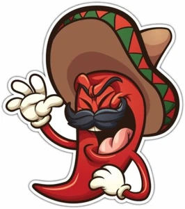Laughing Mexican Red Chili Pepper sombrero Car Bumper Window Sticker Decal 4"X5" - Picture 1 of 1