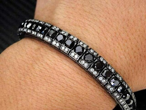 VALENTINO Bracciale Tennis Diamante Simulato Diamante Nero 12 0 Ct 7 25"" Argento Sterling 925