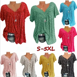 Blusa holgada de manga corta con cuello en V informal de verano talla grande para mujer - Imagen 1 de 20