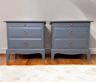 Vintage Stag Minstrel Bedside Cabinets Painted F&B De Nimes Blue - Image 1 of 4