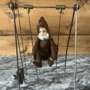 Antique Vintage Wind Up Clock Work Swinging Penny ? Toy Doll swing - Picture 1 of 21