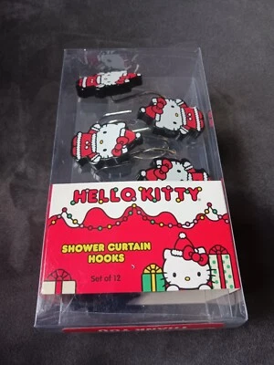 Hello Kitty Sanrio Christmas Shower Curtain Hooks Holiday Xma Santa Claus NEW - Image 1 of 4