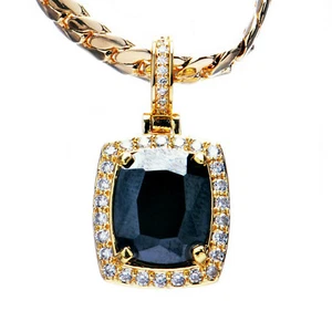 Men's Black Ruby Square CZ Iced Pendant Miami Cuban Chain Necklace MBP 572 BK - Picture 1 of 4