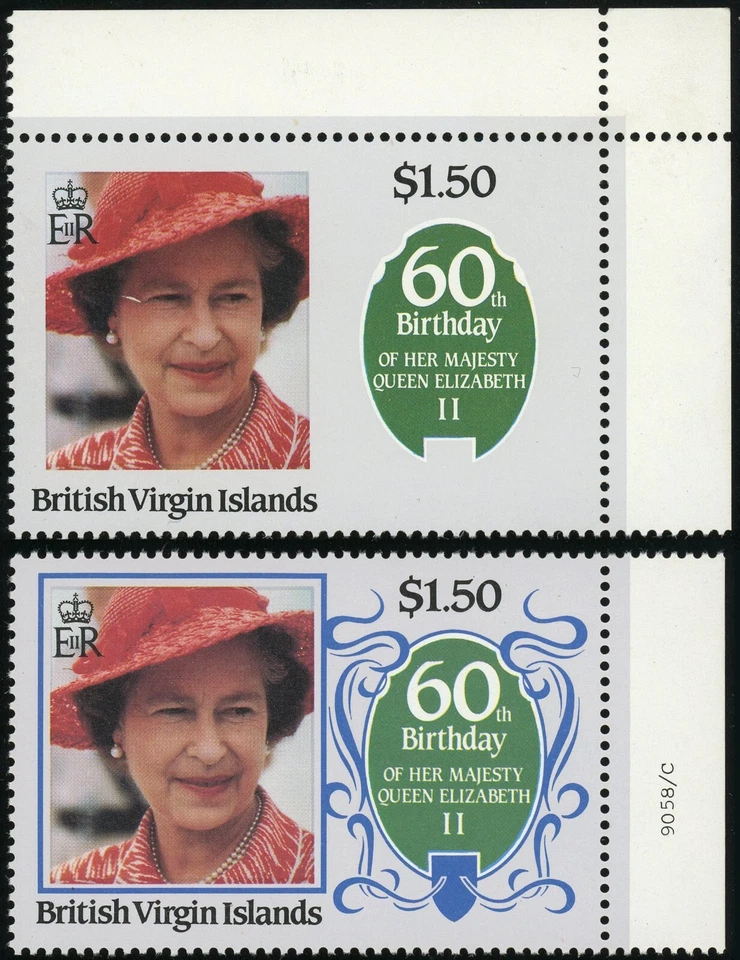 British Virgin Islands Queens Elizabeth 60th Birthday Blue Color Omitted 1986 NH - Image 1 of 1
