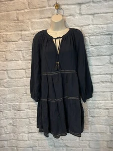 Vineyard Vines Women's Black Gold Embroidered Cotton Gauze Dress Sz L - Picture 1 of 6