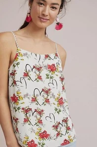 Anthropologie Beloved Silk Cami By Maeve, Black Red Floral Motif, Size 2 NWOT - Picture 1 of 8