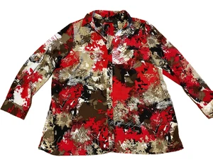Blusa Maggie Barnes 1X Mujer Vibrante Abstracto Color Audaz Abotonada 53"C 30"L - Imagen 1 de 3