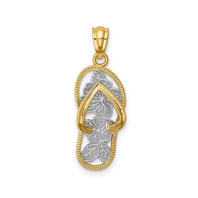 Dije de sandalia floral colgante chancla de rodio de oro amarillo de 14k para mujer verano Foto 1 de 4