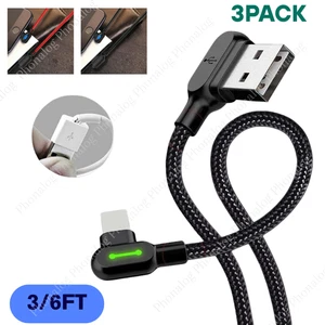 90 Degree USB Data Cable 3/6FT For iPhone 7 XR 11 12 13 14 Charger Charging Cord - Picture 1 of 12