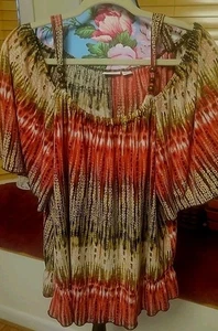 Cato Cold Shoulder Bluse Gr. 18/20 W leicht rot/creme braun Kurzarm - Bild 1 von 9