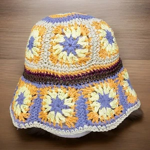 Forever 21 Naranja/Multi Paja Sombrero Cubo Abuela Patrón Cuadrado Talla Única - Imagen 1 de 6