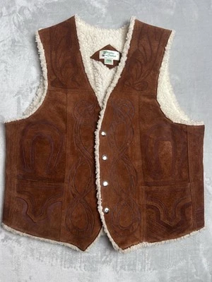 Chaleco Mexicano De Colección Cuero Mediano Forrado Sherpa Caballo Vaquero Occidental Broches de presión AOP Foto 1 de 4