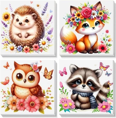 Pujeknm 4 Stück Tiere Malen Nach Zahlen ab 5 6 7 Jahre Mädchen mit Rahmen-Eule F - Bild 1 von 4