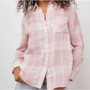 Rails Women's Small Ellis Organic Plaid Cotton Button Down Shirt Rose Pink NEW - Picture 1 of 9