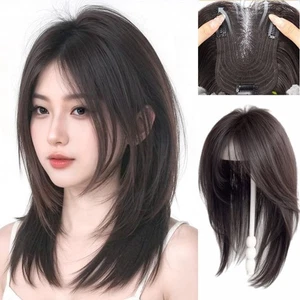 Synthetic Long Straight Layered Hair Hair Toppers Wigs with Bangs  Party - Picture 1 of 16