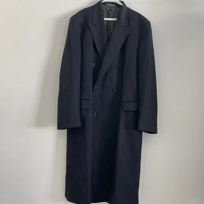 Vintage Movimento Overcoat Mens 60 Black Long Wool Cashmere Office Italy - Image 1 of 4