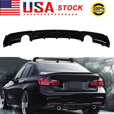 For 12-18 BMW F30 M Sport Bumper Lip Dual Exhaust Tip Gloss Black Rear Diffuser Foto 1 de 4